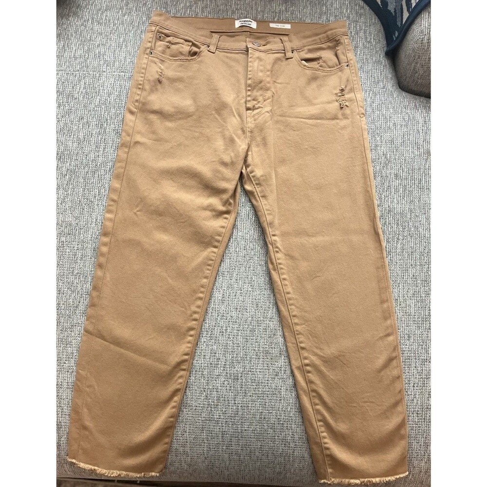 Kensie Vintage Luxe The Slim Jeans Tan Camel Distressed Raw Hem Frayed 8/29